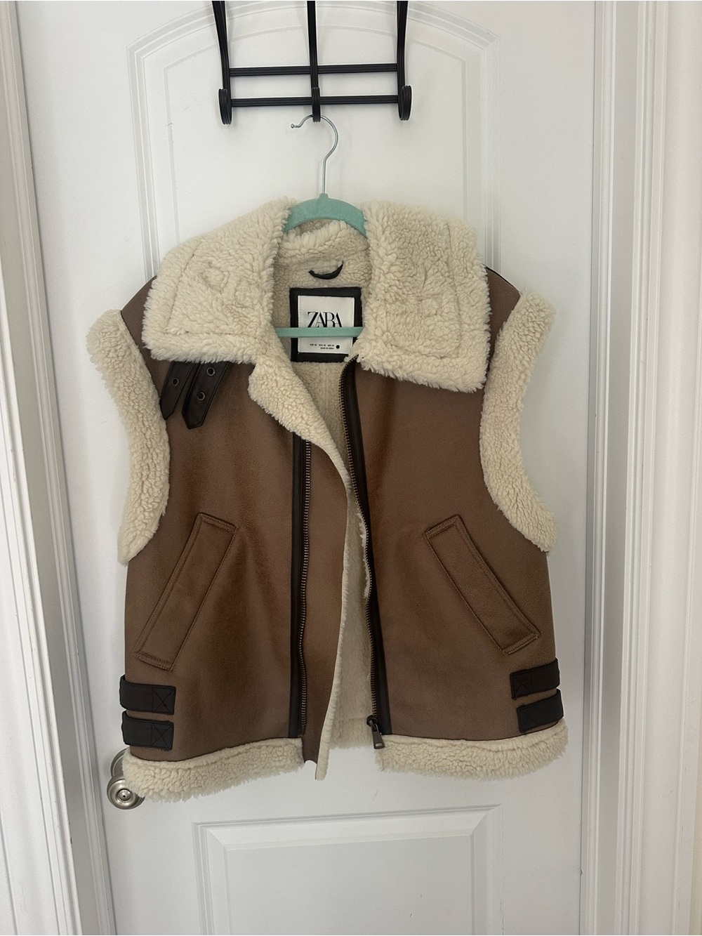 Zara Brown Vest with Cream Sherpa Trim